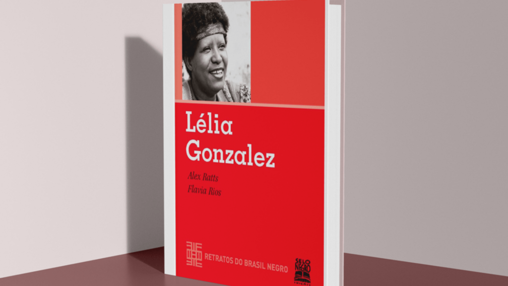 o livro tem a capa vermelha com o nome Lelia Gonzalez em branco e uma foto pequena dela em cima. biografia