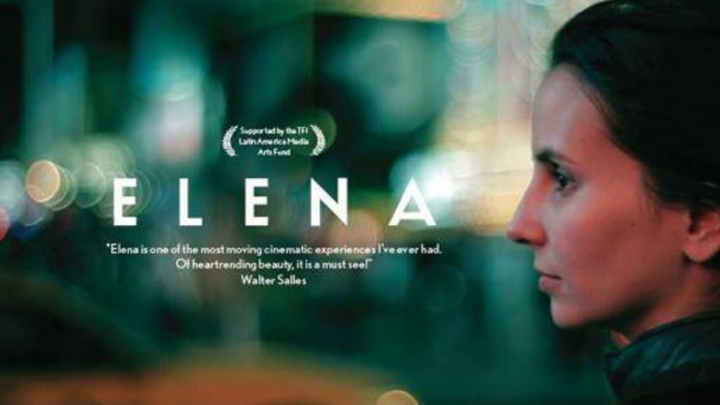 Imagem do rosto de uma mulher visto pela lateral com um fundo verde desfocado e o nome Elena na cor branca em evidência. Luto